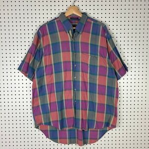 Colours by Alexander Julian Mens Large Plaid Short Sleeve Button Down Shirt 100%